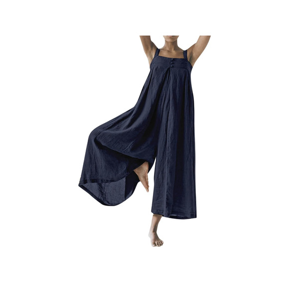 NEW Oversized Cotton Sleeveless Cotton Jumpsuit Adjustable Straps M Navy Blue - Picture 4 of 12